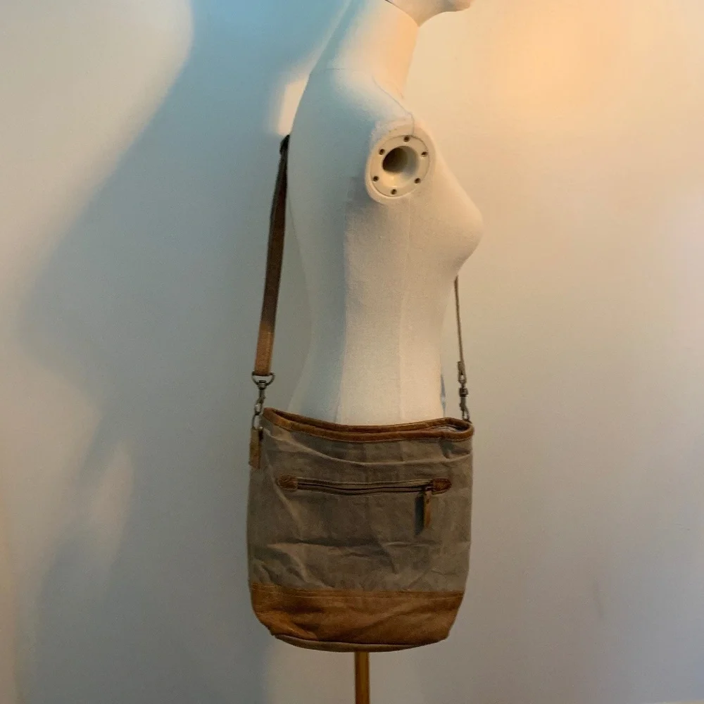 Peace and Patience Canvas Upcycled Leather Bag - Picture 3 of 7